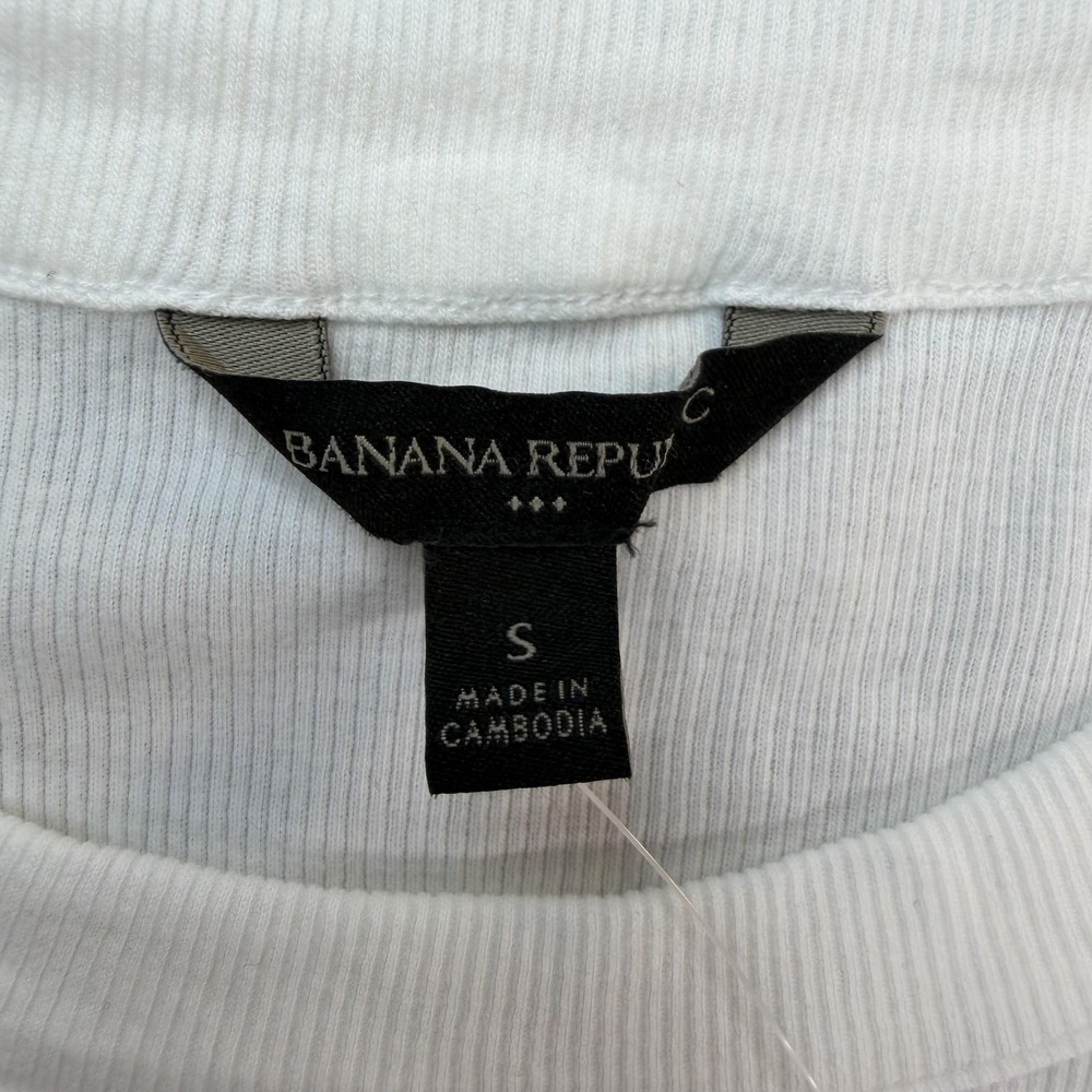 Banana Republic Shirt Womens Small White Ribbed Stretch Crew Neck Tee T-Shirt - Picture 2 of 8